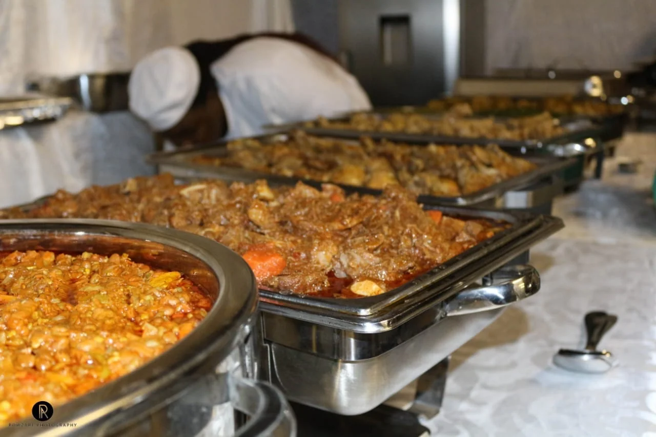 Elegant wedding banquet buffet styled by Mtengo Catering Services
